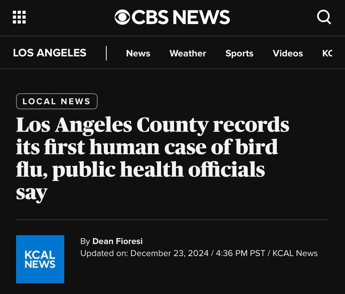 Los Angeles is reporting its first human H5N1 case. H5N1 &amp; H1N1 was detected in Silicon Valley wastewater. A bunch of kids have H5N1. 84 human cases have been reported in 15 states, &amp; 5 new states reported cases in December. Nothing to see here! We will be forced to work &amp;