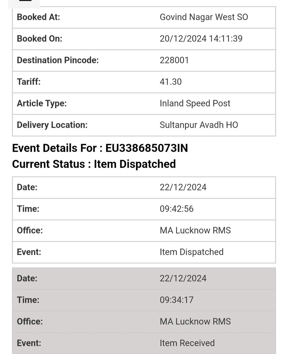 Vivanvrm1997's tweet photo. The parcel could not be delivered after 05 days from booking. Such a pathetic service by Indian postal department. @IndiaPostOffice @cpmgup @pmglucknow @PmgKanpur https://t.co/3D3ene3k1Z
