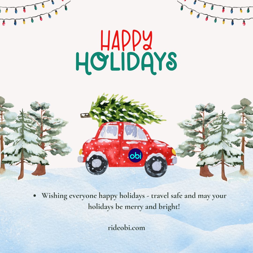 Thank you to the hundreds of thousands of new customers who joined Obi in 2024. Happy holidays and safe travels in 2025! #rideshare #TaxiService #nyctaxi