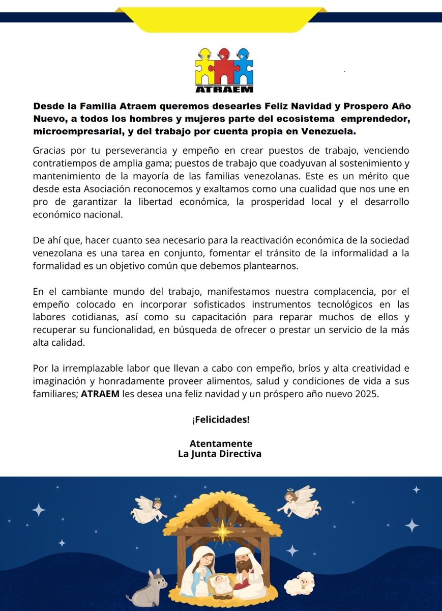 Desde la Familia Atraem queremos desearles Feliz Navidad y Próspero Año Nuevo, a todos quienes con su esfuerzo desde el trabajo por cuenta propia, el emprendimiento y la microempresarialidad construyen futuros de progreso económico para sus familias y para sus localidades.