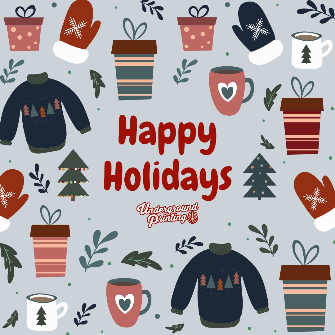 Happy Holidays From UGP! 💌 

We hope you all have a safe and happy holiday surrounded by family and friends! 🎁

Tag @UndergroundPrinting to be featured! #PrintedByUGP