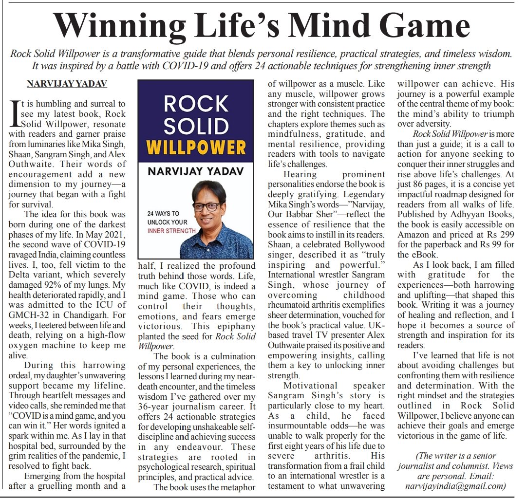 NarvijayYadav's tweet image. Willpower is like a muscle, you can strengthen it with practice. 🏆💪

Read more 
m.sikkimexpress.com/article/winnin…

#RockSolidWillpower #bookalert @rocksolidindia