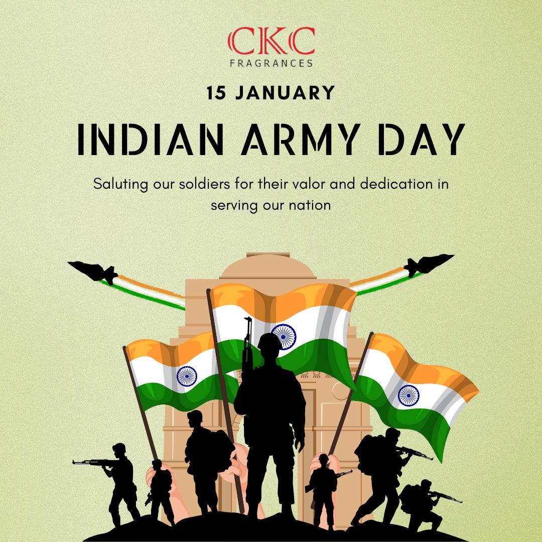 rishabhckothari's tweet image. Honoring the courage, dedication, and sacrifices of our brave soldiers on National Army Day. Their unwavering commitment to our country inspires us every day.  🇮🇳
#NationalArmyDay #ArmyHeroes #SaluteToSoldiers #Patriotism #RishabhKothari #CKCFragrances
