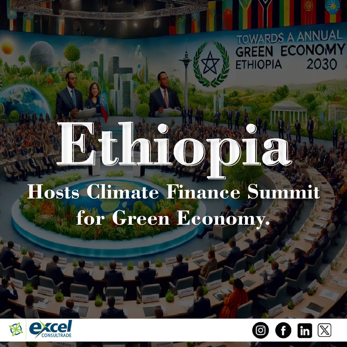 exceldigitals's tweet photo. #Ethiopia hosts its 1st #ClimateFinance Summit, unveiling plans to cut #emissions by 68.8% by 2030. Leaders call for #globalsupport to tackle #climatechallenges &amp; boost #sustainability efforts. 
#ethiopiaclimate #climate #greeneconomy #excelnews #excelconsultrade https://t.co/JkxT5ug8Su