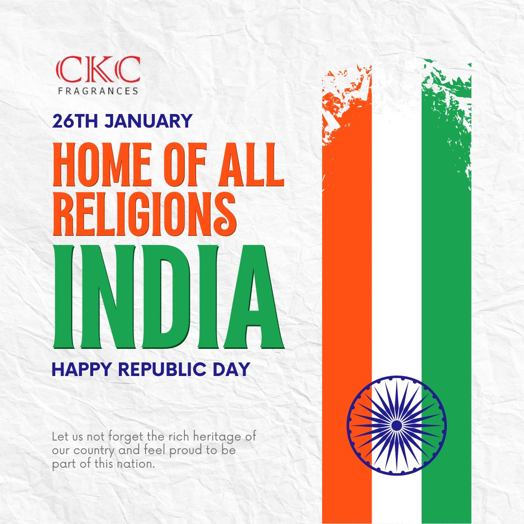 rishabhckothari's tweet image. Celebrating the spirit of freedom, unity, and pride on this Republic Day of India. Let us honor the values of democracy and diversity that make our nation strong. 🇮🇳

#RepublicDay2025 #ProudToBeIndian #UnityInDiversity  #RishabhKothari #CKCFragrances #RepublicDayCelebration