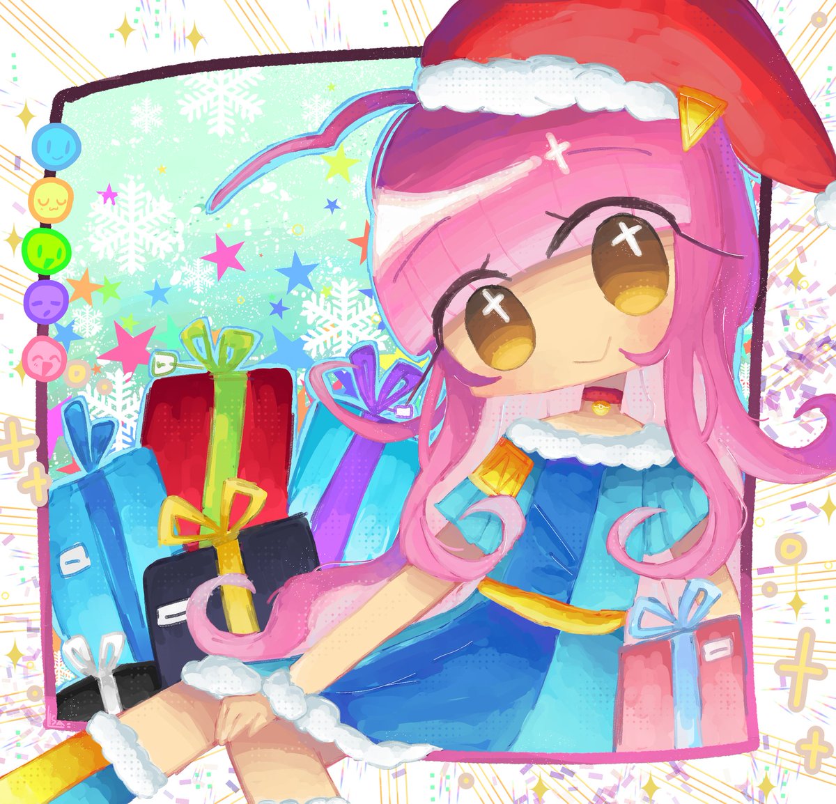 Starliedraws's tweet photo. Hello @TrulyKREWFAM 🎉 I'm your secret Santa all along 😮 

Merry Christmas 🎄 hope you like your gift,, Rainbow Santa 🎁 

This took so long sorry 😔 have a good day #krewmas2024 #krewfanart #krew #kftwt https://t.co/rBHHYl4U0C