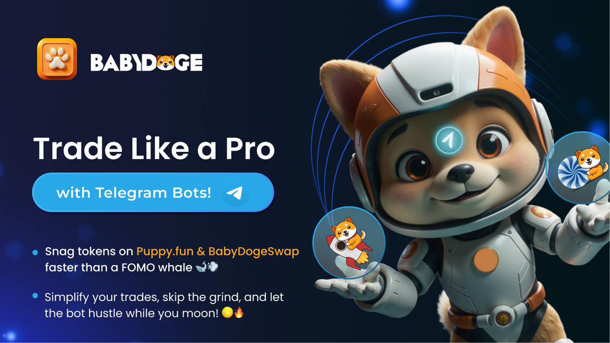 Excited to announce the launch of Telegram trading bots for BabyDoge ecosystem products. - puppy.fun and babydogeswap.com

Main: t.me/babydoge_trade…
Europe: t.me/babydoge_eu_tr…
America: t.me/babydoge_us_tr…
Asia: t.me/babydoge_asia_…