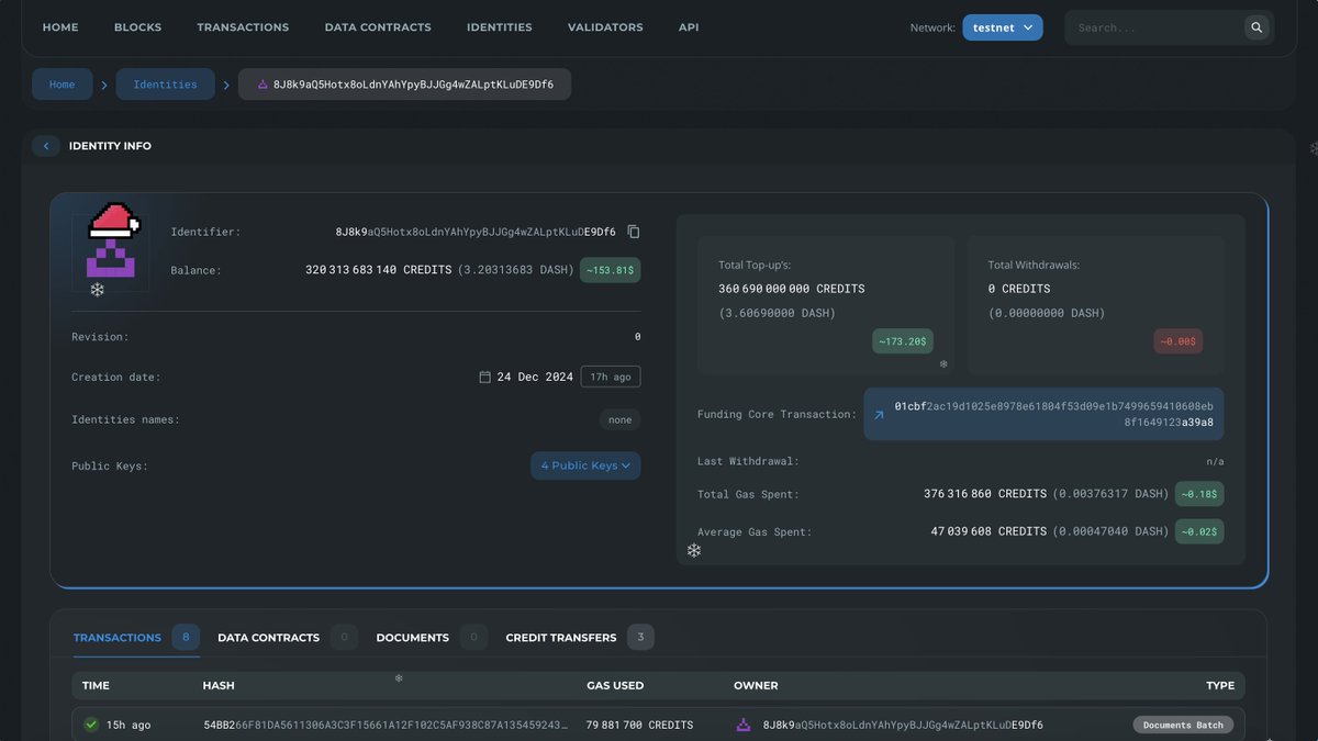 AlexeyTripleA's tweet image. Identity page update available on testnet:
testnet.platform-explorer.com/identities

#DASH #DashPlatform #PlatformExplorer #Blockchain