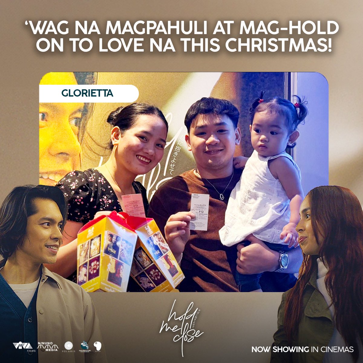 VIVA_Films's tweet photo. RAMDAM NA RAMDAM ANG CHRISTMAS SPIRIT OF LOVE SA MGA SINEHAN! 🫶🏼🌸

Unahin ang #HoldMeClose ngayong Pasko! 

#HoldMeClose is an official entry to the 50th Metro Manila Film Festival 2024. 

NOW SHOWING Only In Cinemas.

#JuliaBarretto #CarloAquino
#MMFF2024 #MMFF50 https://t.co/c5JUpc1Vvl