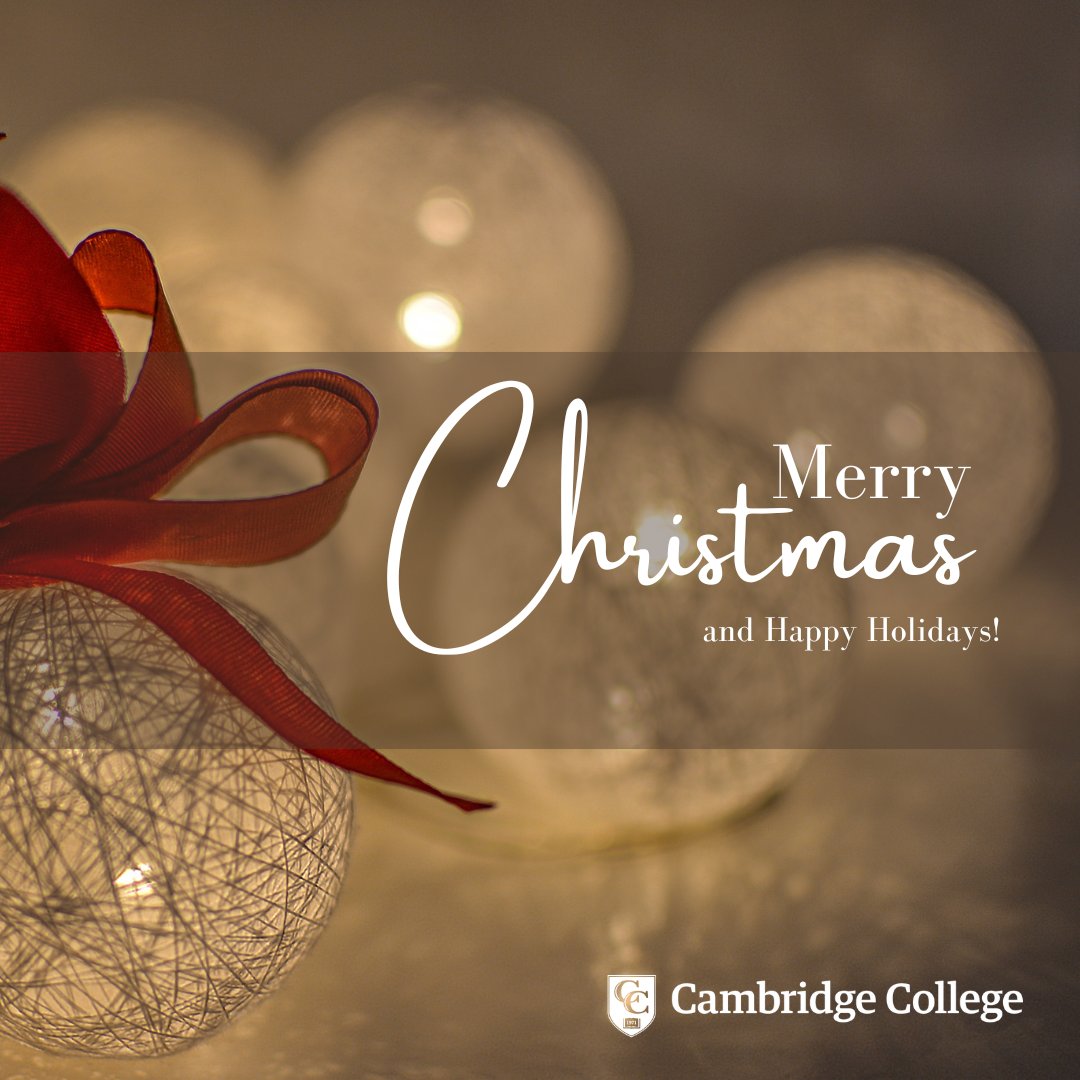 Merry Christmas from Cambridge College! 🎄 May your holidays be filled with peace, joy, and the warmth of family and friends. ✨❄️☃️

#CambridgeCollege #MerryChristmas