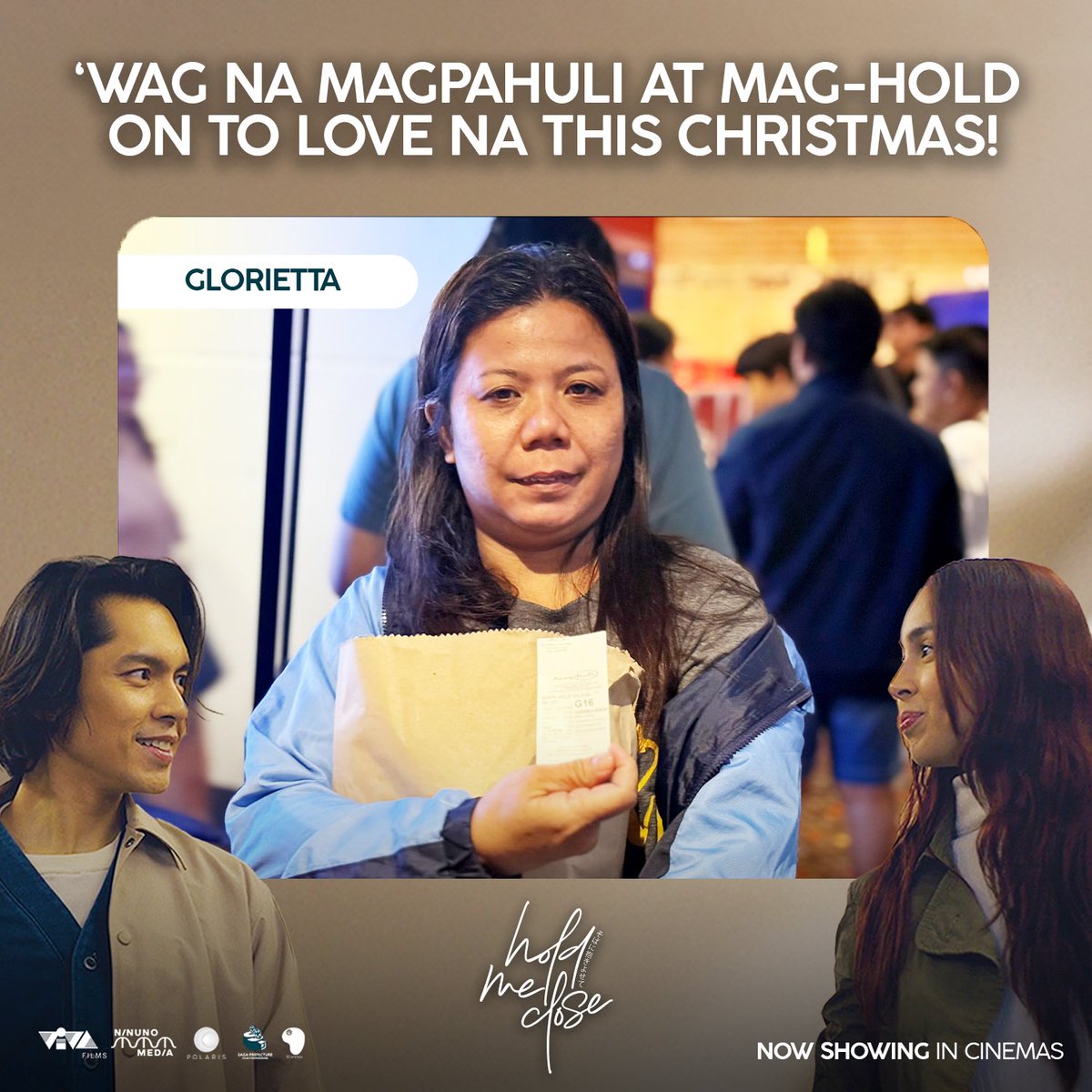 VIVA_Films's tweet photo. RAMDAM NA RAMDAM ANG CHRISTMAS SPIRIT OF LOVE SA MGA SINEHAN! 🫶🏼🌸

Unahin ang #HoldMeClose ngayong Pasko! 

#HoldMeClose is an official entry to the 50th Metro Manila Film Festival 2024. 

NOW SHOWING Only In Cinemas.

#JuliaBarretto #CarloAquino
#MMFF2024 #MMFF50 https://t.co/kWorSaAfmD