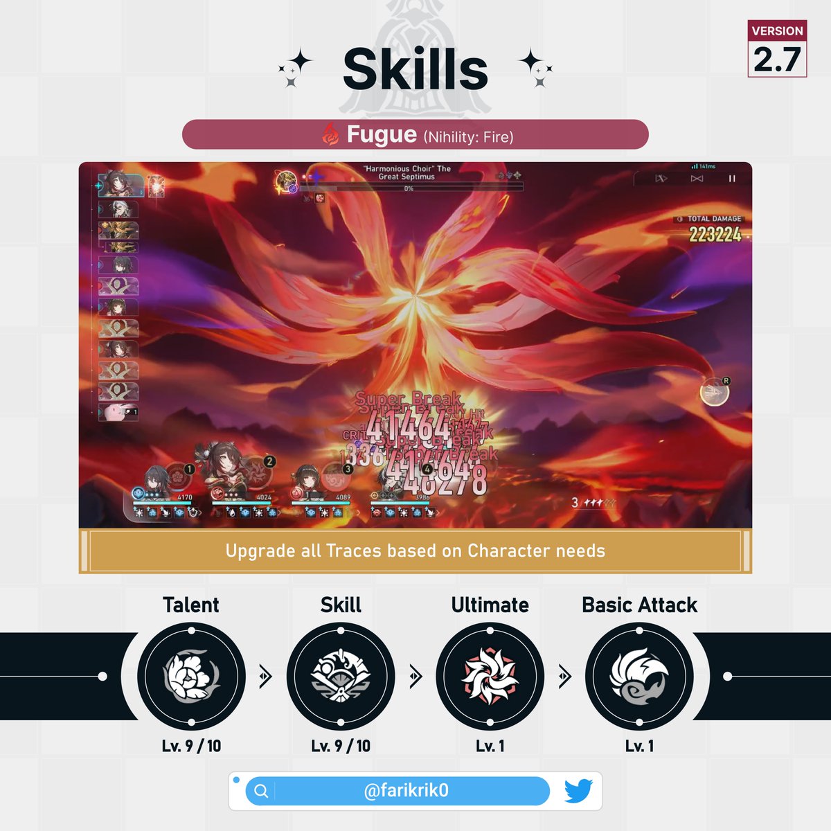 farikrik0's tweet photo. Materials, Skills Priority, and Teams for Fugue.

#HoYoCREATORS #honkaistarrail #Tingyun #Fugue #hsrguide #FarikGuide https://t.co/Q3jUmU22Os