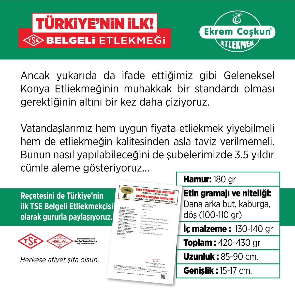 ETLİEKMEĞİ GÜVENDİĞİNİZ YERDEN YİYİN!

Ekrem Coşkun Etlekmek olarak hizmete başladığımız günden bu yana reçetemizi hiç değiştirmedik. Ancak uzun süreden beridir de Konya Etliekmeğinin bir standardının olması gerektiğini yüksek sesle dillendiriyoruz. #konya #ekremcoşkun