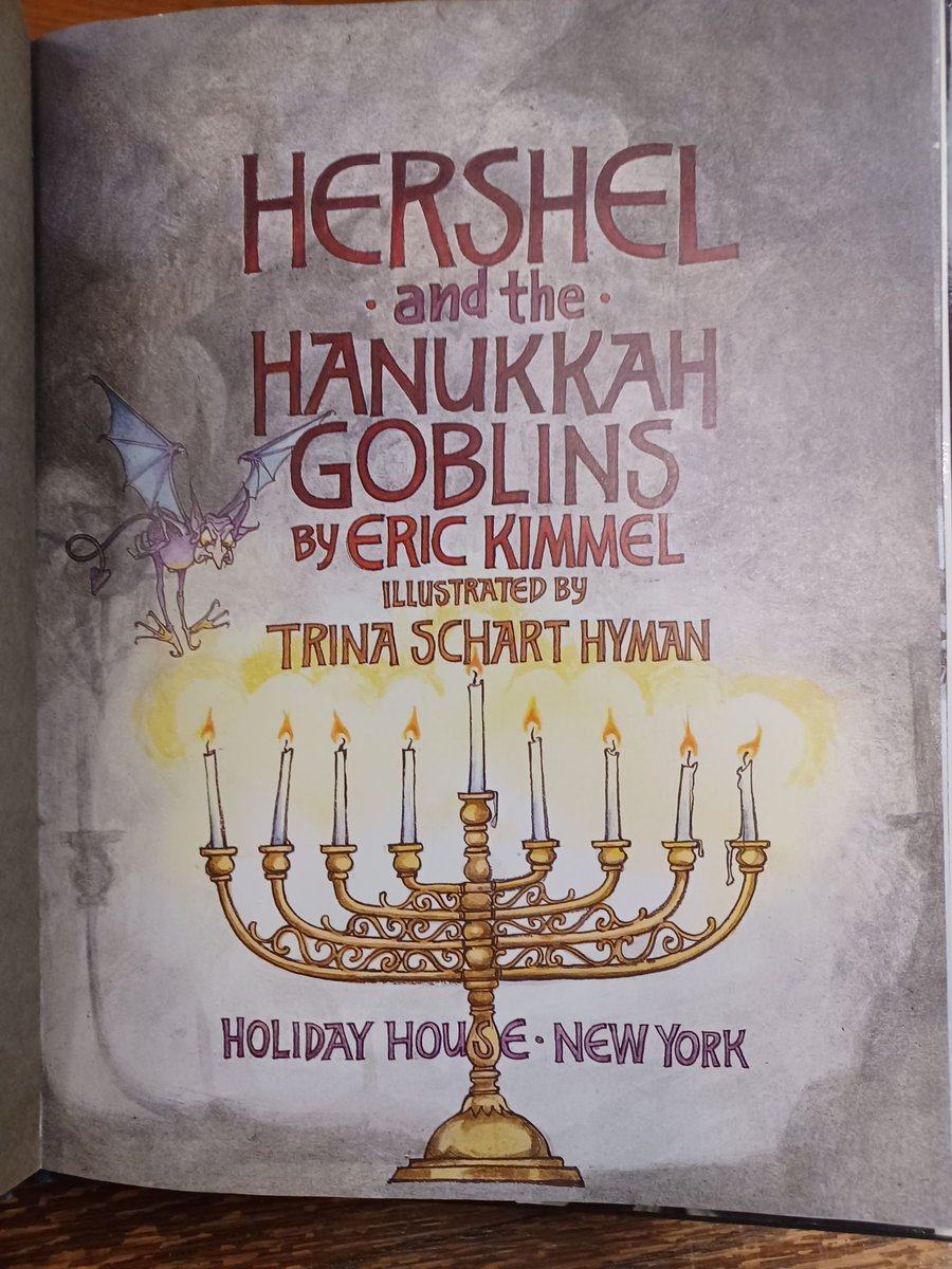 the_lib's tweet photo. It's the first night of #Hanukkah! 🕎 

This classic children's book tells the story of Hershel of Ostropol, as he defeats goblins over the eight nights of Hanukkah. His final showdown: taking on the King of Goblins! 
Chanukah Sameach, #JCUFamily! 
https://t.co/J9l13xR3GC https://t.co/dJrFLShe4O
