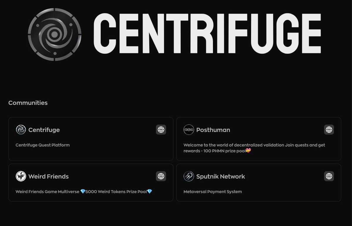 🔥 Centrifuge is officially spinning, quests are waiting for you!

Go to centrifuge.digital and start completing tasks! 
We put in a lot of effort, and we hope you'll like it! 🫶

For any questions regarding Centrifuge:
t.me/centrifugedigi…

🌪🌪🌪🌪🌪
