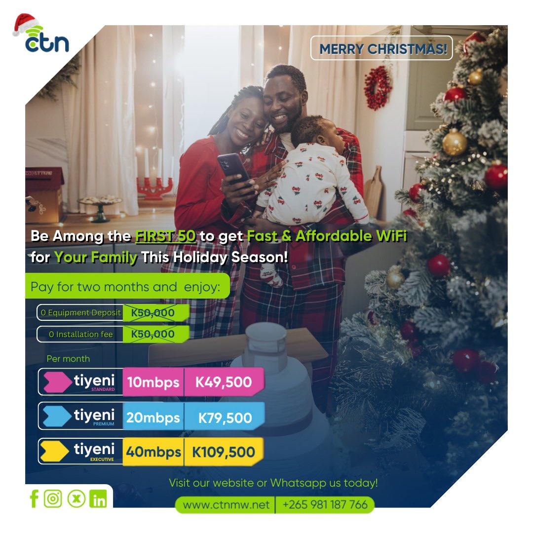 Be among the FIRST 50 people to celebrate the holidays with fast, affordable internet that keeps you connected to your loved ones

Only pay for the first two months to enjoy:
🚫 No Installation Fee
🚫 No Deposit Fee 

Don’t miss out on this limited time offer!
📩 WhatsApp us now!