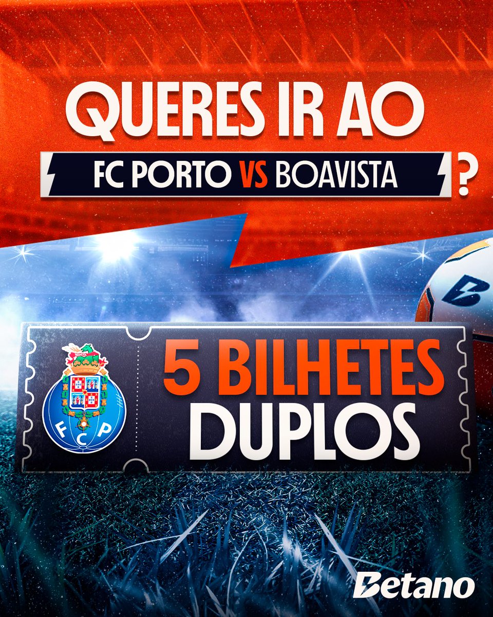 Temos 5️⃣ bilhetes duplos para o @fcporto 🆚 Boavista! Para ganhares, só tens de:

👉 Seguir a <a href="/Betano_PT/">Betano Portugal 🔞</a>
👉 Like, RT e marcar 3 amigos

📌 Termina dia 27/12 às 16h00. Anunciamos os vencedores até às 17h00.