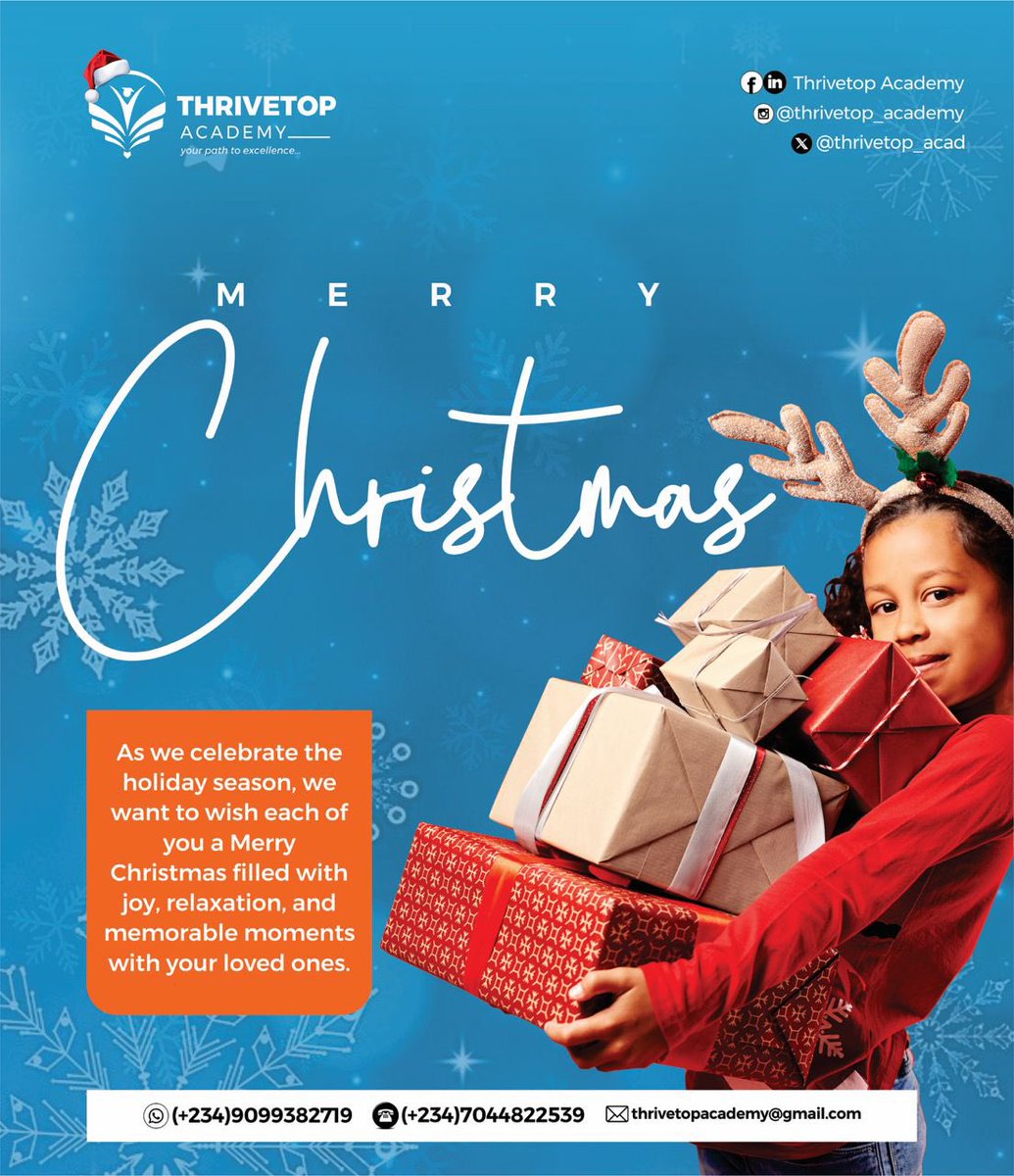 thrivetop_acad's tweet image. Merry Christmas and warm holiday wishes to everyone in our incredible community- our valued clients, dedicated tutors, brilliant students, and amazing pupils! Thank you for making this year so special. 
May your holidays be filled with joy, love, and success. 
#christmas