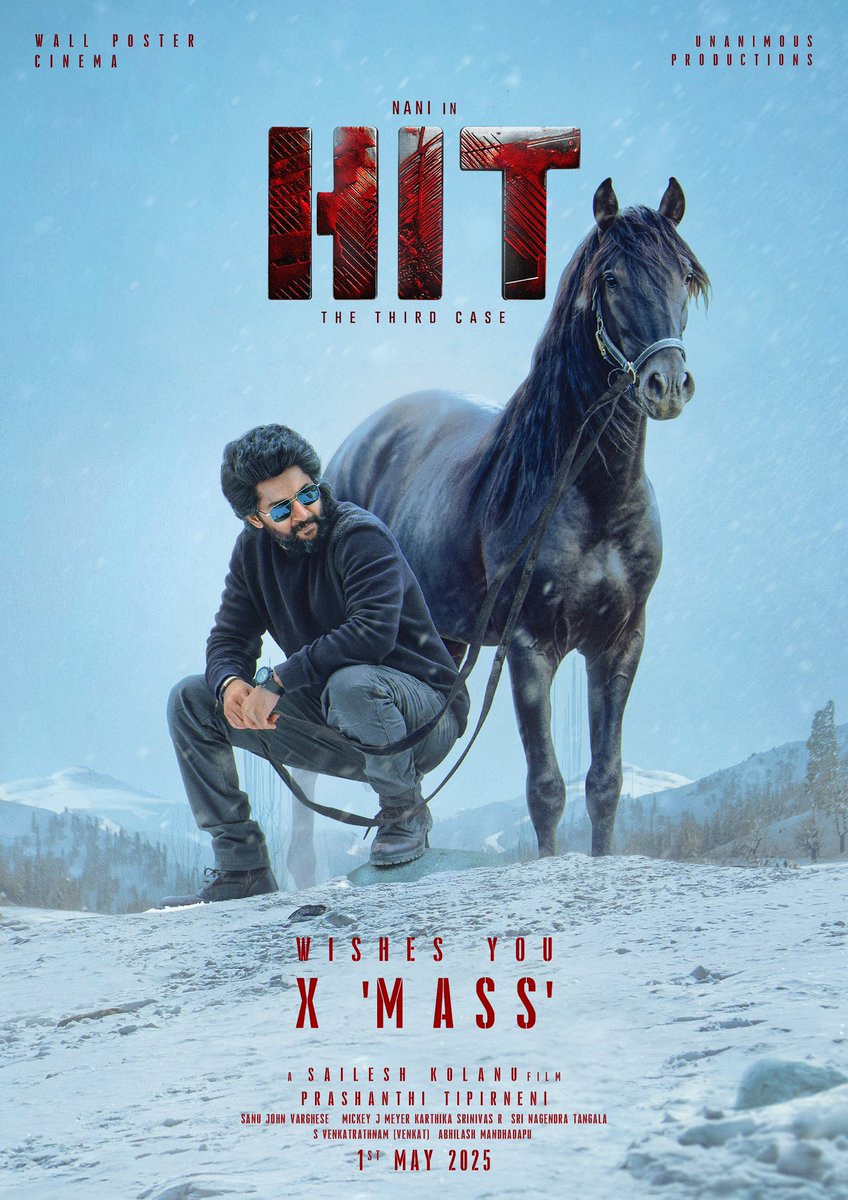 KolanuSailesh's tweet photo. Merry Christmas everyone :) 

#HIT : The Third Case in cinemas worldwide on 1st MAY, 2025.

#Nani32
Natural Star @NameisNani @SrinidhiShetty7 @komaleeprasad @MickeyJMeyer @SJVarughese @karthikaSriniva @Srinagendra_Art @tprashantii @SVR4446 @walpostercinema @UnanimousProds https://t.co/1Xe5V4KD3g