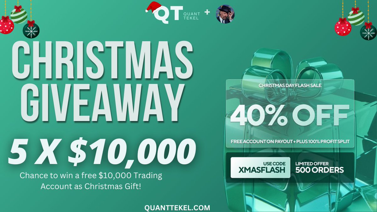 P7anx's tweet photo. 🎁 Exclusive Christmas Giveaway! 🎁
      
           💲 5 x $10,000 Account 💲

Rules:-
1. FOLLOW:- @QuantTekel, @P7anX
@JamesQuantTekel, @AlexQuantTekel

2. Like, Repost and Tag 4 friends 

3.  Qute This Tweet with "QT Flash Sale"

Merry Christmas! 🎄🎁 https://t.co/82l9LtVZ7x