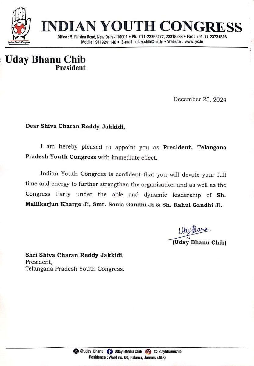 INCTelangana's tweet photo. తెలంగాణ రాష్ట్ర యువజన కాంగ్రెస్ నూతన అధ్యక్షుడిగా ఎన్నికైన జక్కిడి శివ చరణ్ రెడ్డి గారు. https://t.co/tDCcrzsxnJ