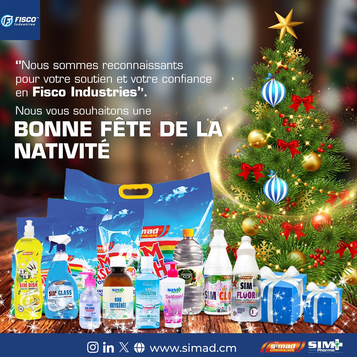 simad_chemicals's tweet photo. Que la paix, l'amour et la joie soient avec vous ce Noël ! FISCO Industries vous souhaite un joyeux Noël #JoyeuxNoël #FISCOIndustries https://t.co/mFG4p3jzA2