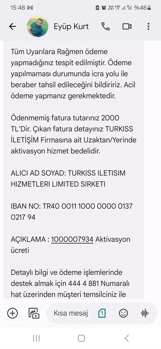 sultankurt's tweet photo. @turkissnet @BTKgovtr @BTKKurumsal @BTKbasin 
Bu şirket 1 yıl önce 2400 TL cihaz bedeli aldı, cihaz işlevsiz. Sonra 1 atdan fazla hizmet sağlamadı kapattım. Aboneliği kapattık borcu ödedik hala aktivasyon bedeli diyor. Savcılık Cimer BTK hepsine başvuracağım. Lütfen bu şirket durdurulsun. https://t.co/19J19G3cYk