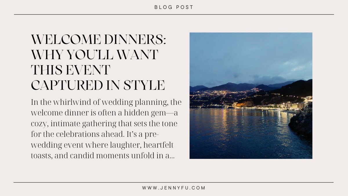 A welcome dinner is an opportunity to have quality time with your friends and family before the busy wedding day. So why not capture it in style?

Read our blog here-->jennyfu.com/welcome-dinner…

#welcomedinner #preweddingevent #jennyfustudio
