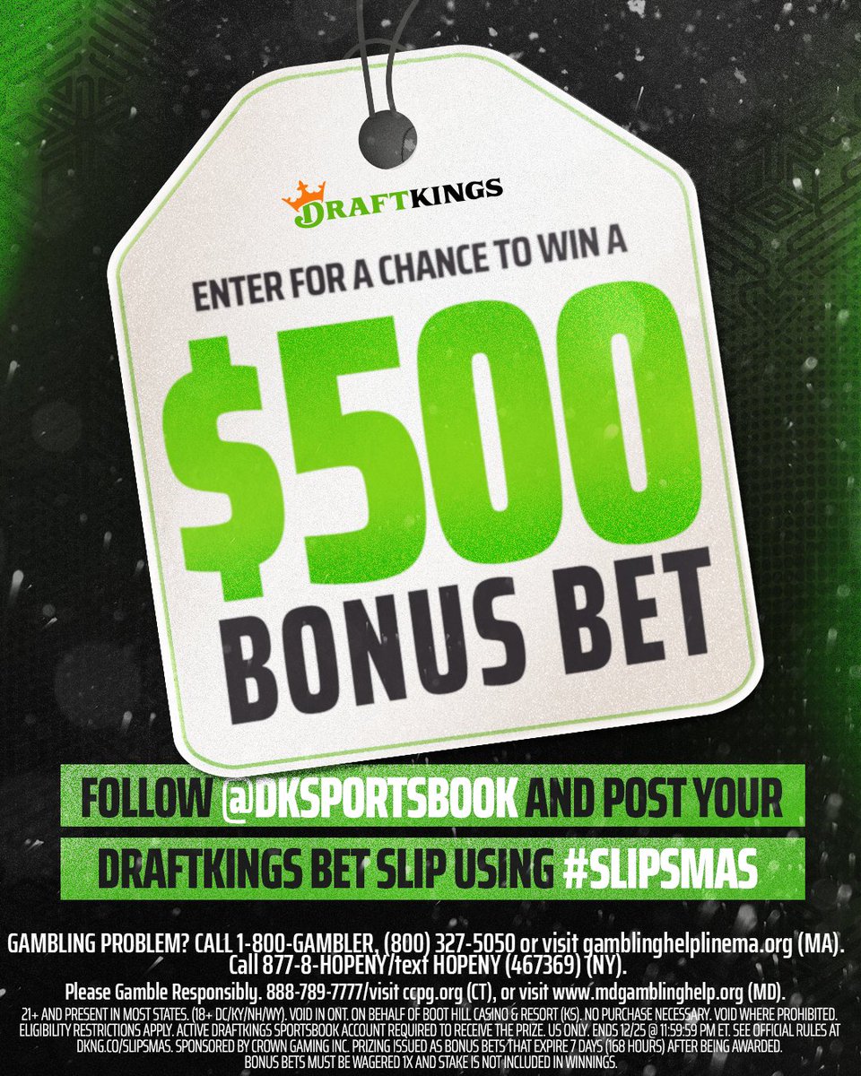 #Slipsmas Santa is coming to town!

Post your DraftKings bet slip &amp; follow <a href="/DKSportsbook/">DraftKings Sportsbook 👻</a> for a shot at a $500 Bonus Bet today!

120 Winners | 10 Every Hour | 12/25 Noon - Midnight | Rules: dkng.co/SLIPSMAS