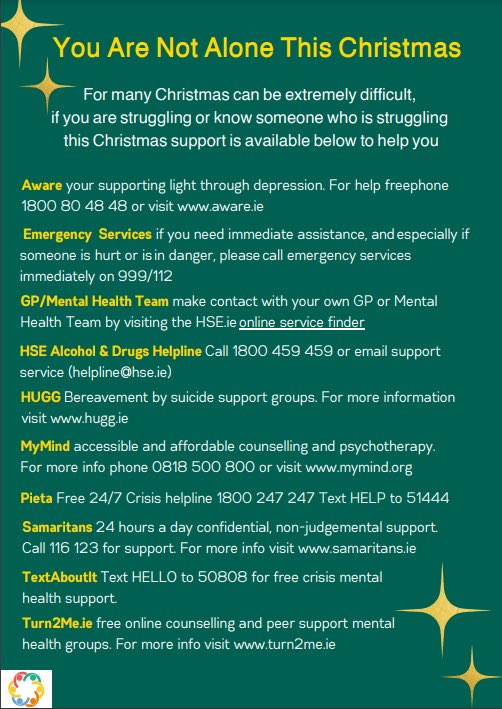 You are not alone. Christmas can be a tough time for some, but help is here if you need it. From free counselling to 24/7 crisis support, these services are here for you, or someone you know <a href="/MarshaWilliams8/">Marsha Williams</a>
#ConnectingForLife