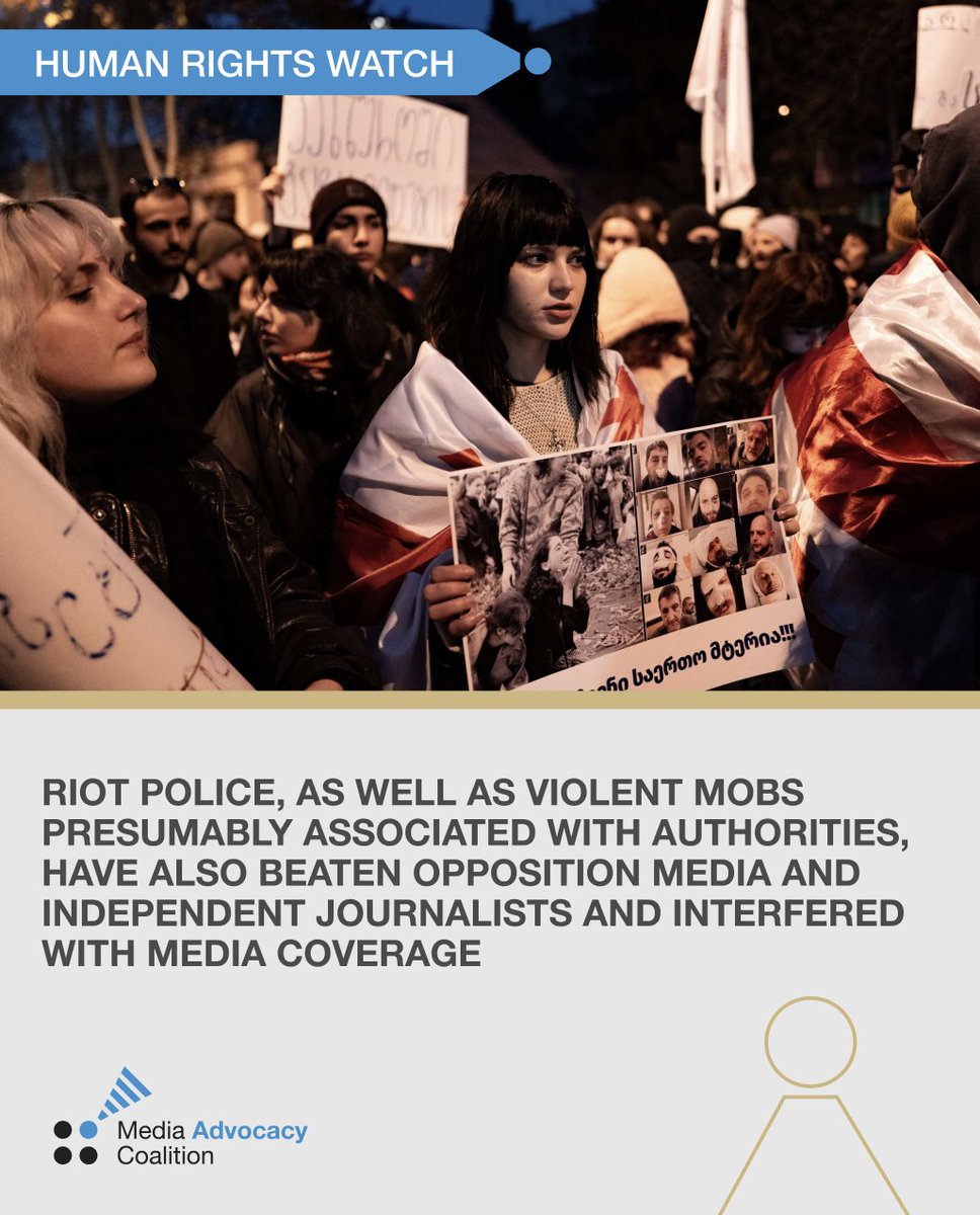 media_coalition's tweet photo. @hrw  highlights the alarming situation in Georgia: brutal police violence against protesters and journalists demands urgent action. #Georgia #HumanRights #PoliceViolence #Mediafreedom Read report: https://t.co/v7GHOfPN7E https://t.co/WxZX0RmdiO
