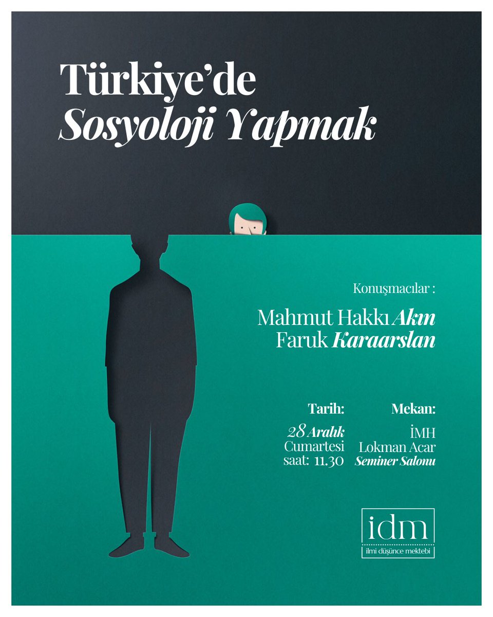 Prof. Dr. Mahmut Hakkı Akın ve Doç. Dr. Faruk Karaarslan hocaların katılımıyla gerçekleşecek olan “Türkiye’de Sosyoloji Yapmak” adlı konferansa davetlisiniz.

📅 28 Aralık Cumartesi Saat: 11.30

📍İmh Konya Lokman Acar Seminer Salonu