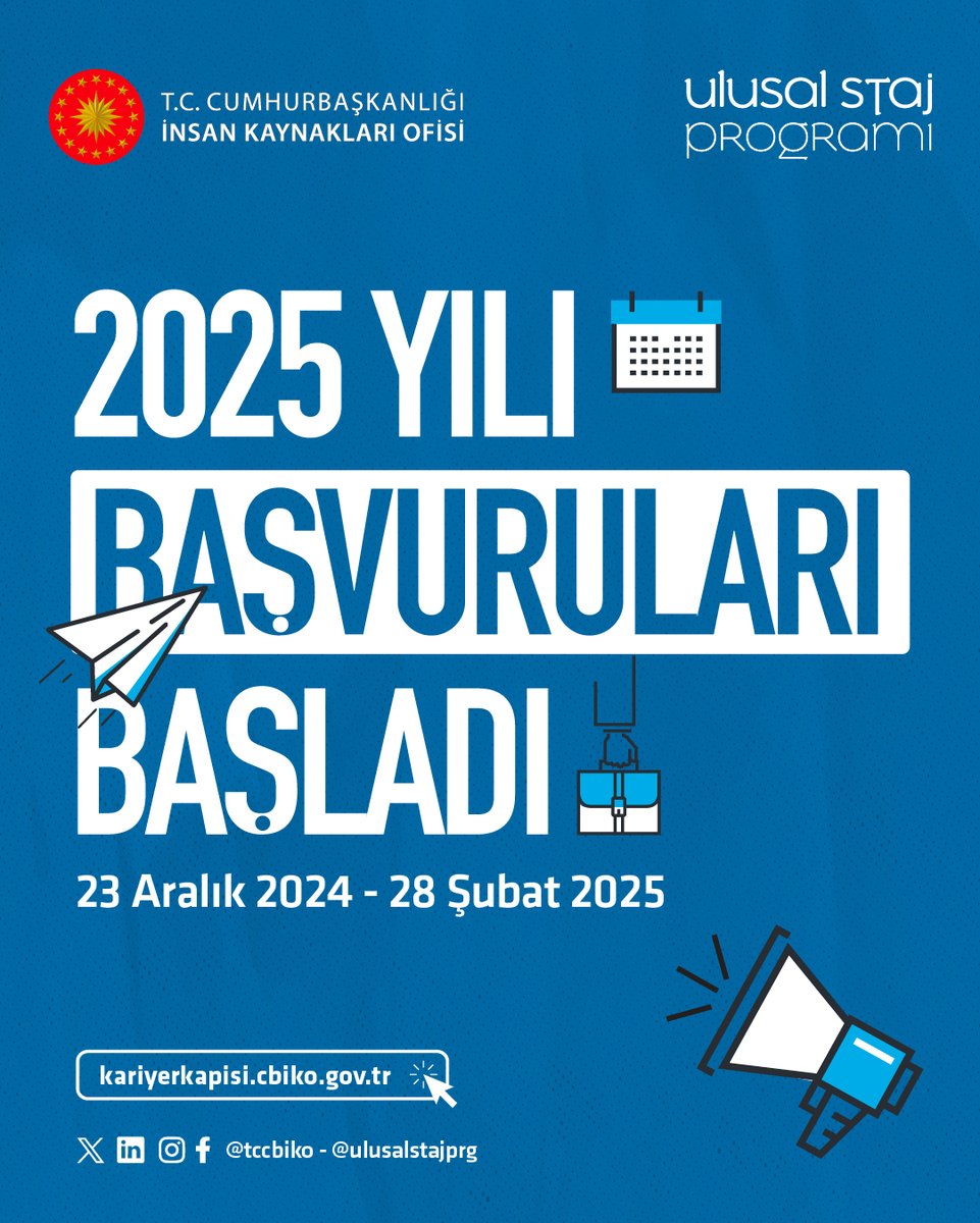 eru_iibf's tweet photo. #UlusalStajProgramı 2025 yılı başvuruları başladı! Hemen başvur, sen de kariyerin için
bir adım at. @tccbiko @ulusalstajprg
Başvuru Linki: https://t.co/7t9YRM7xex Son Başvuru Tarihi: 28 Şubat 2025 https://t.co/GcbLTJvlko