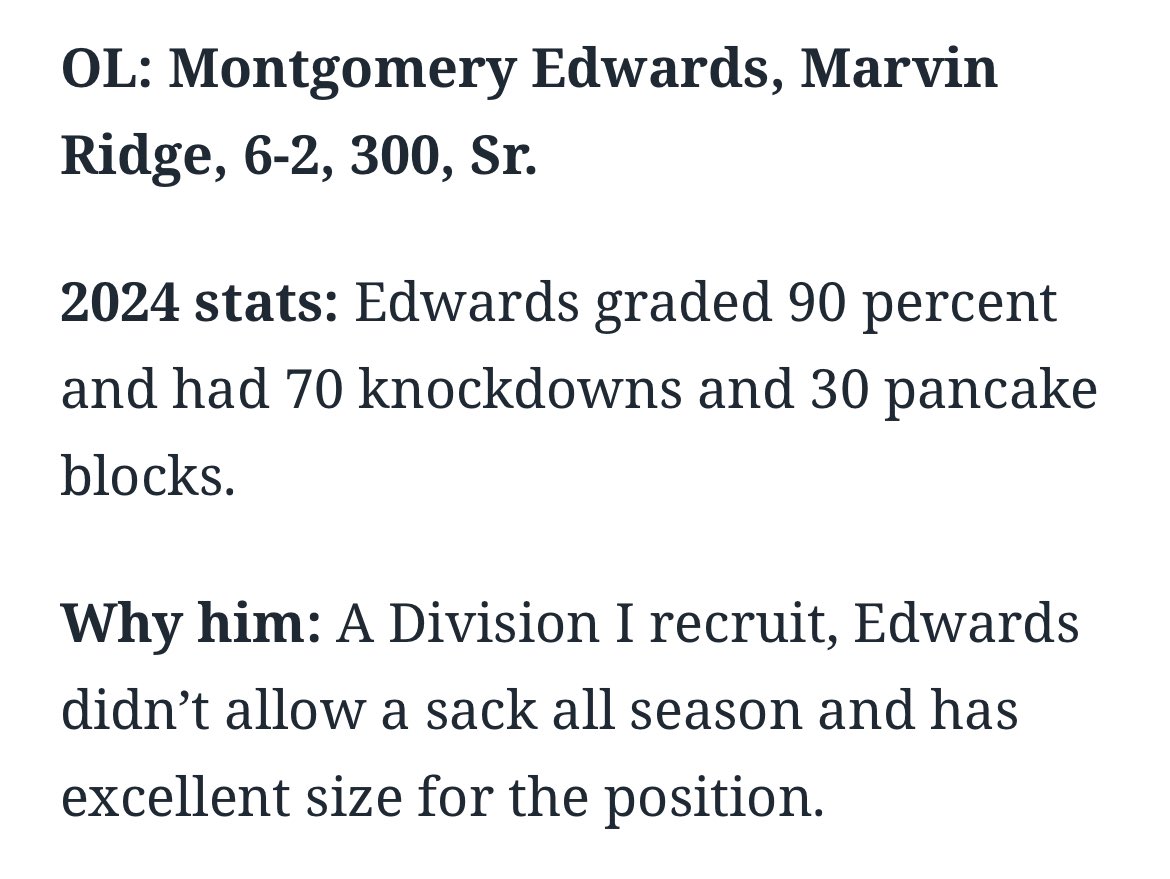 Blessed to have made 1st team All-Observer! Would not be possible without my coaches and teammates! <a href="/finisholacademy/">FinishOLAcademy</a> <a href="/CoachLeggett78/">Coach Leggett</a> <a href="/MarvinRidgeFB/">Marvin Ridge Football</a> <a href="/coach_carter77/">Aubrey Carter</a> <a href="/dobson_collins7/">Dobson Collins</a> <a href="/threat_sports/">Triple Threat Sports Performance inc.</a> <a href="/pepman704/">Matt Morrow</a>
