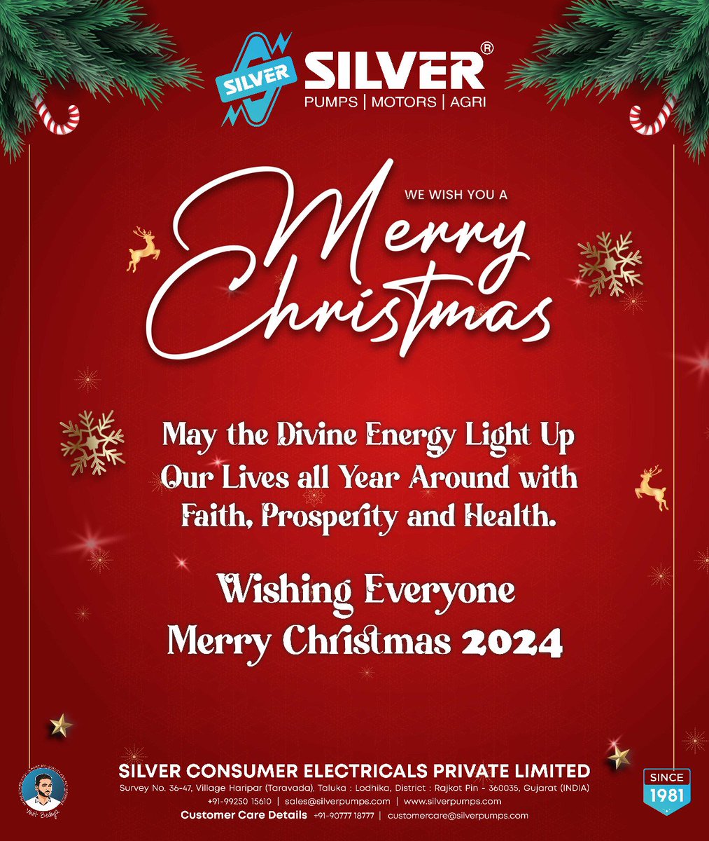 Vinit_Bediya's tweet photo. As we celebrate the joy of Christmas 🎄, let us hold close the bonds we share with family and friends ❤️ and the values that bring us together 🤝. 

May this season of giving 🎁 inspire us to lift one another up 🙌 and spread kindness and love wherever we go 🌟. Wishing you and your loved ones a Merry Christmas! ✨🎉

#Silverconsumerelectricals
#Silverpumpsandmotors 
#Silvercelebrations 
#MerryChristmas