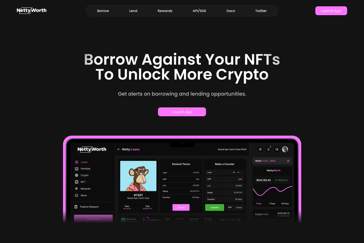 NettyWorth (@nettyworthapp) on Twitter photo 🚀 Unlock the power of your favorite NFTs with the upcoming <a href="/nettyworthapp/">NettyWorth</a> Loan Marketplace! Borrow with ease and maximize your assets.
Launching soon! Join the waitlist.
👉 bit.ly/NettyLoans 🚀 Unlock the power of your favorite NFTs with the upcoming <a href="/nettyworthapp/">NettyWorth</a> Loan Marketplace! Borrow with ease and maximize your assets.
Launching soon! Join the waitlist.
👉 bit.ly/NettyLoans
