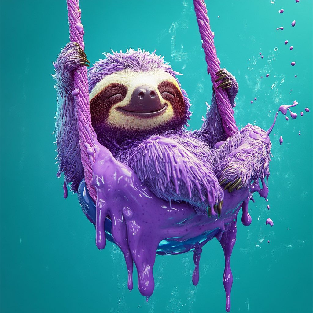 SlothaCoinSol's tweet photo. 🌌 Immerse yourself in the joy of slow living with “Purple Bliss Swing”!
A dreamy purple sloth, dynamic splashes, and tranquil turquoise vibes. 🦥

Dive into the art of serenity and bliss. 

#NFT #NFTCommunity #CryptoArt #DigitalArt #NFTDrop #CryptoNews #CryptoCommunity #memecoin https://t.co/ROQy3gdXb6