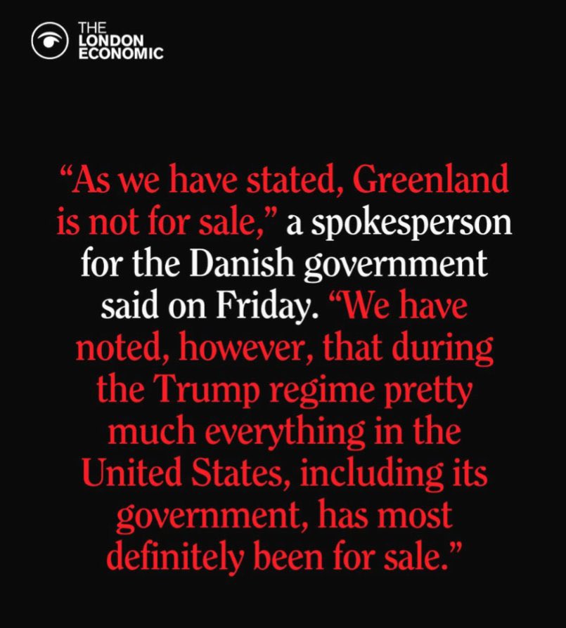 DigitalWarfare1's tweet photo. This is what Denmark had to say to Trump after he suggested buying Greenland recently.  We are about to be embarrassed, AGAIN, on the world stage under Trump.  #DemsUnited #DemVoice1 #ResistanceUnited #ProudBlue https://t.co/FVlJnQ62PV