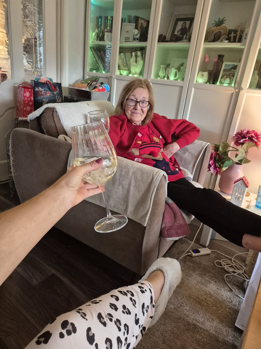 Prosecco (and me still in pyjamas) with my mam. Sometimes it's important to remember the need to sit for a bit &amp; chat in amongst the madness. #Grateful