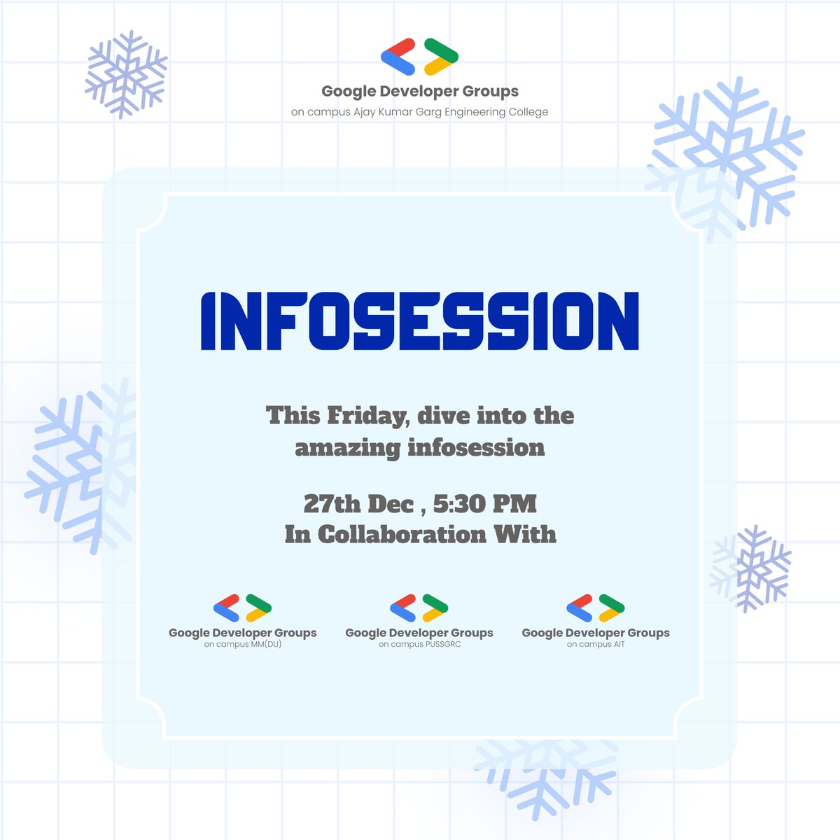 gdg_akgec's tweet photo. ❄ When snow falls, lone coders fade, but the pack thrives! 🐺🔥  
TECH WINTERBREAK'24  
- Insights on Google Solution Challenge  
- Master Web, App Dev
- Blockchain, Web3 &amp; Solidity with @QuillAI_Network   

📅 27 Dec | 🕠 5:30 PM | 🌐 Bevy  
Register now—spots filling fast! https://t.co/eqRR4jVVBH