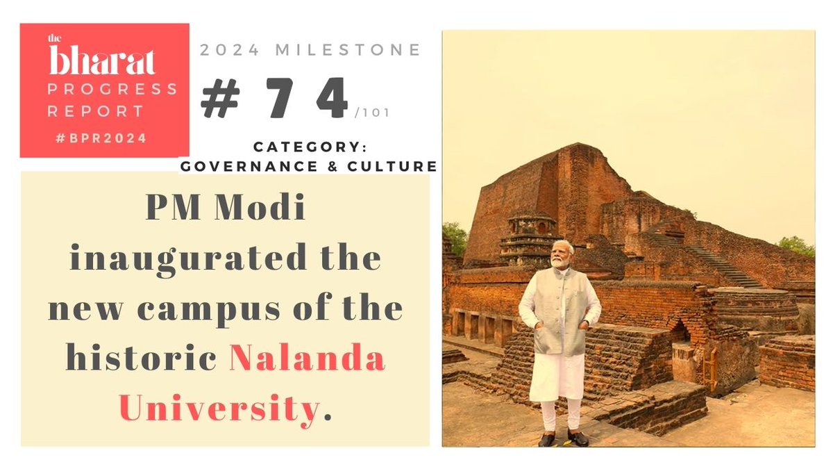 NewsX's tweet image. #BPR2024 | NewsX presents the Bharat Progress Report 2024 marking India’s progress across every frontier.

Milestone 74: PM Modi inaugurated the new campus of the historic Nalanda University.
#NalandaUniversity #PMModiInauguration #HistoricNalanda