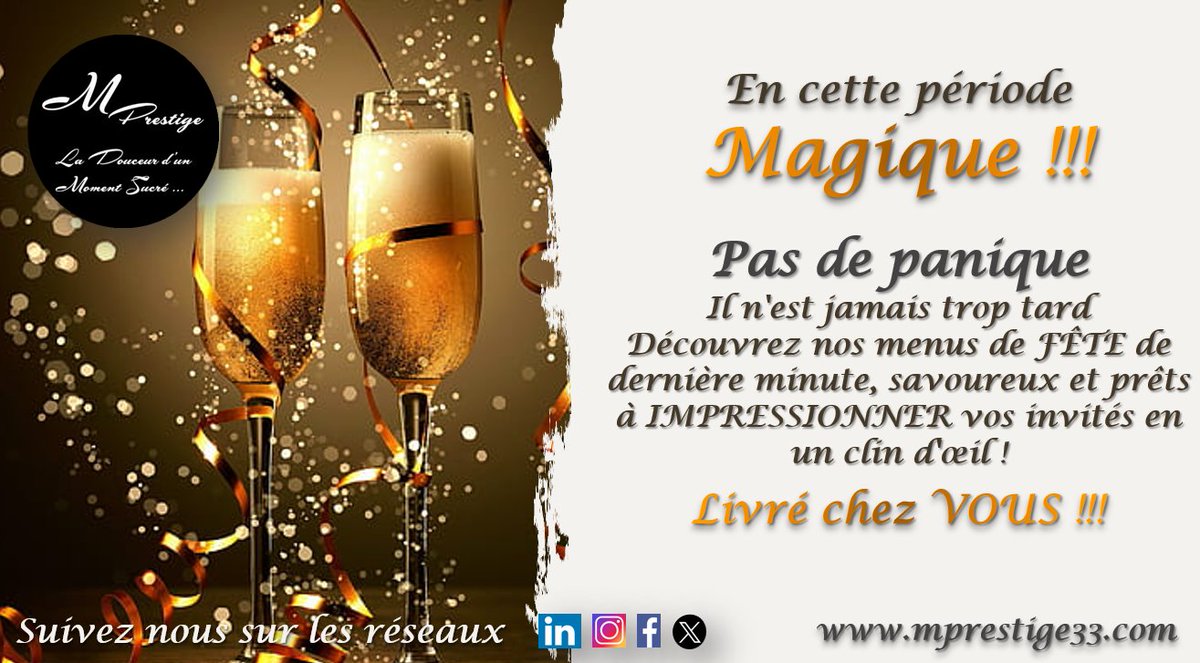 EricMar44399785's tweet photo. En cette période MAGIQUE !!!
Pas de panique, il n'est jamais trop tard.
Découvrez nos menus de FÊTE de dernière minute, savoureux et prêts à IMPRESSIONNER vos invités en un clin d'œil !!!
Commande Téléphone 07 44 77 62 84
Par mail : m.prestige@outlook.fr
 https://t.co/f5F9TE3pnE https://t.co/vnOWroFScX