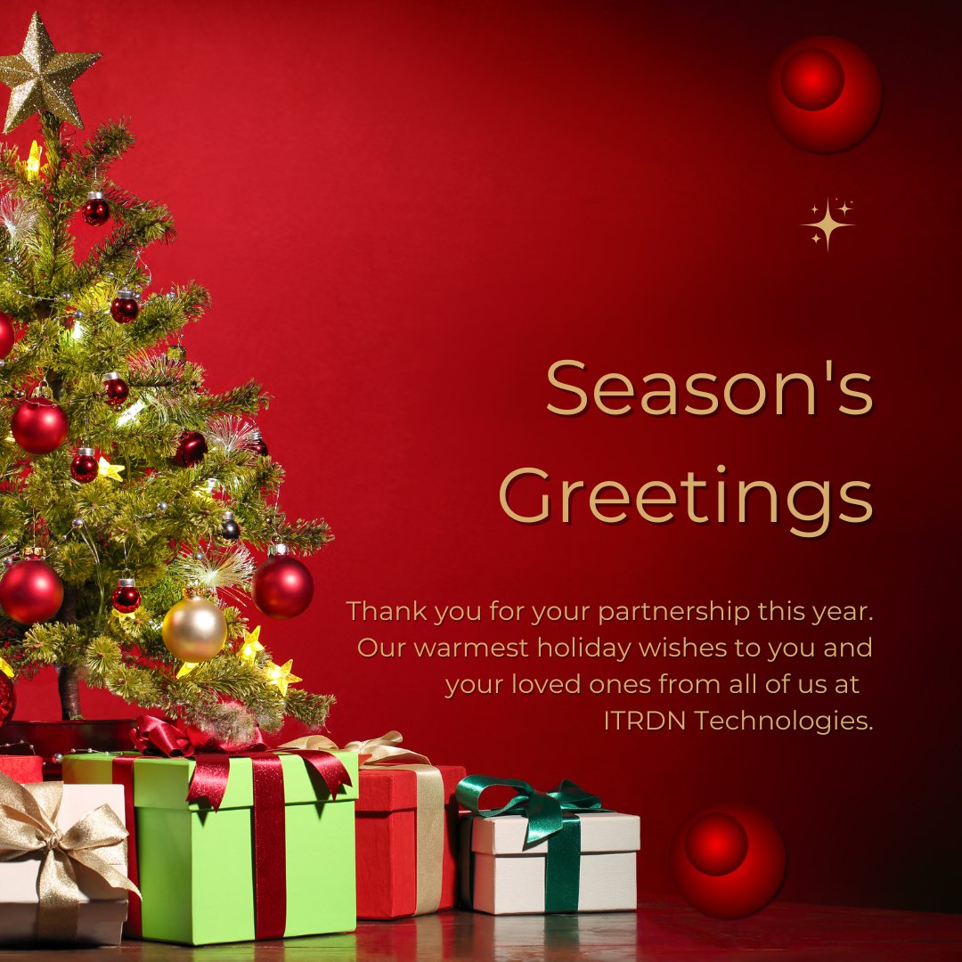 ITRDNInnovates's tweet photo. Season's Greetings🎄

This is wishing our esteemed clients and prospective clients a heartwarming compliments of the season. May the joy of the season warms your soul and brings hopeful tidings in the new year. 

Follow us on: Instagram | Facebook | Twitter | LinkedIn https://t.co/ENdoMue3rt