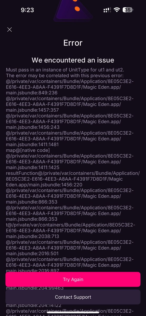 jchan5202's tweet photo. Anyone know how to fix it?
Description:
I want to import phantom wallet to magiceden wallet. But it shows this error. Although I reinstall the app and use another mobile, problem still happen. 
I can use it yesterday but not today.
@MagicEden #magicedenwallet https://t.co/ViLLN37iic