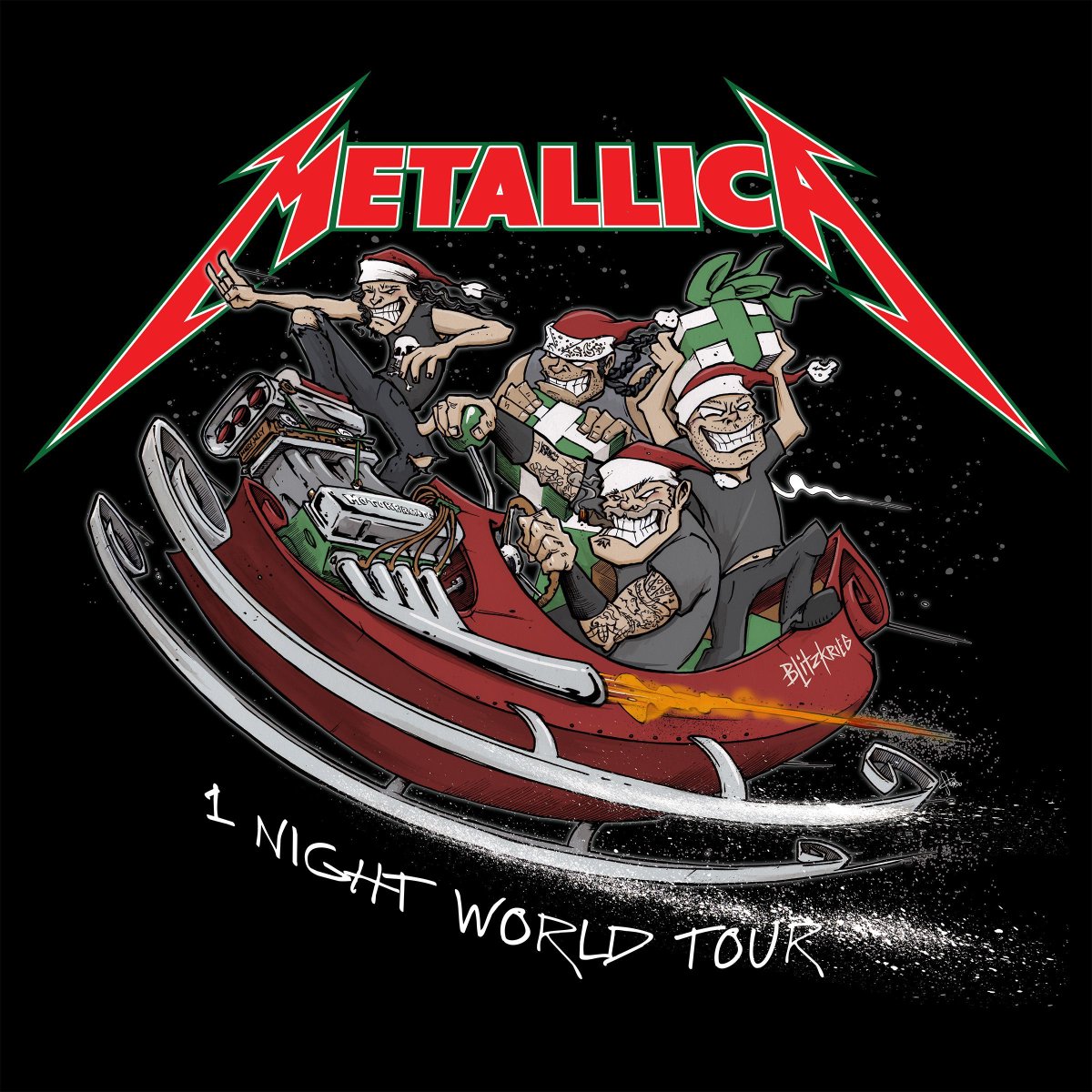 Thrashing through the snow,
In a nitro-powered sleigh

Over the fields, we go,
Headbanging all the way

Bellz and Whiplash blast,
Making spirits bright

Acting like a maniac
With Metallica Tonight

Art &amp; Words by <a href="/SQUINDO1/">Squindo</a>