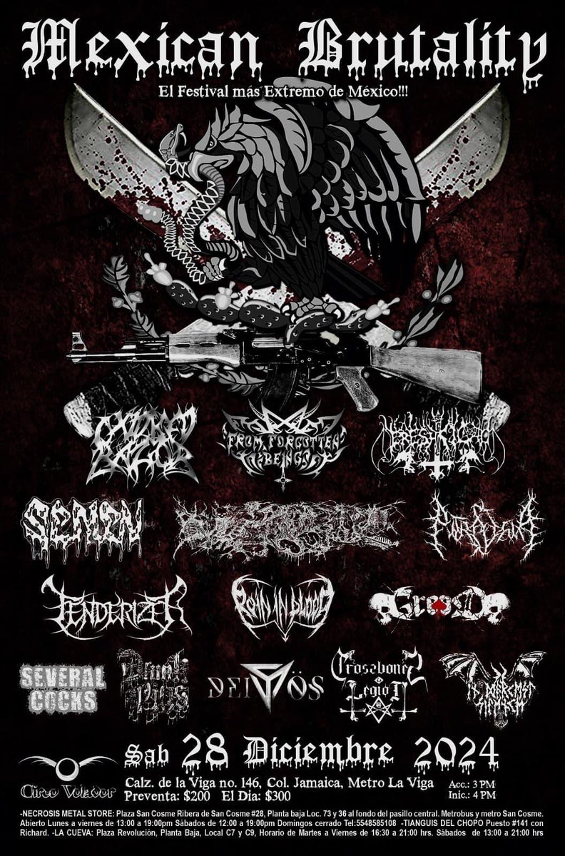 BBeat105's tweet photo. El sábado 28 de diciembre, es el #MexicanBrutality en el @circovolador, se presentan bandas como #OxidisedRazor, #Paracoccidioidomicosisproctitissarcomucosis, #SeveralCocks.
A quiénes veremos por allá en uno de los últimos shows del 2024?
#StayBlast
#BlastBeat105 https://t.co/3DGu6HAYNt