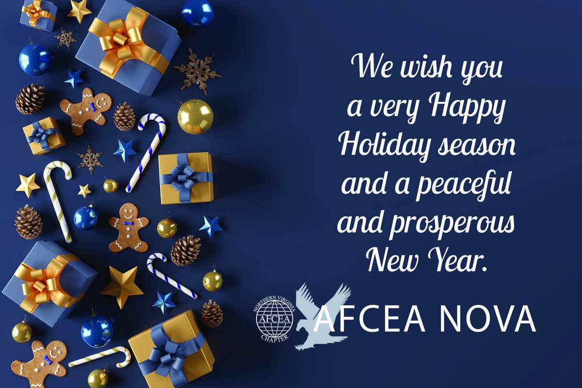 AFCEANOVA's tweet photo. Wishing everyone in the AFCEA NOVA community a wonderful holiday season and a peaceful and prosperous New Year. Happy Holidays from AFCEA NOVA! #AFCEA #HolidaySeason #NewYear #Community https://t.co/S2VwVk7IUQ