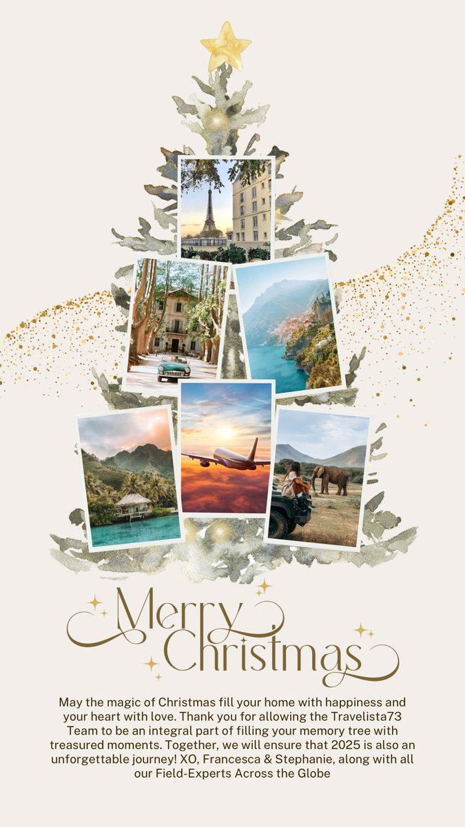 May the magic of Christmas fill your home with happiness and your heart with love. Thank you for allowing the Travelista73 Team to be an integral part of filling your memory tree with treasured moments. Together, we will ensure that 2025 is also an unforgettable journey! XO