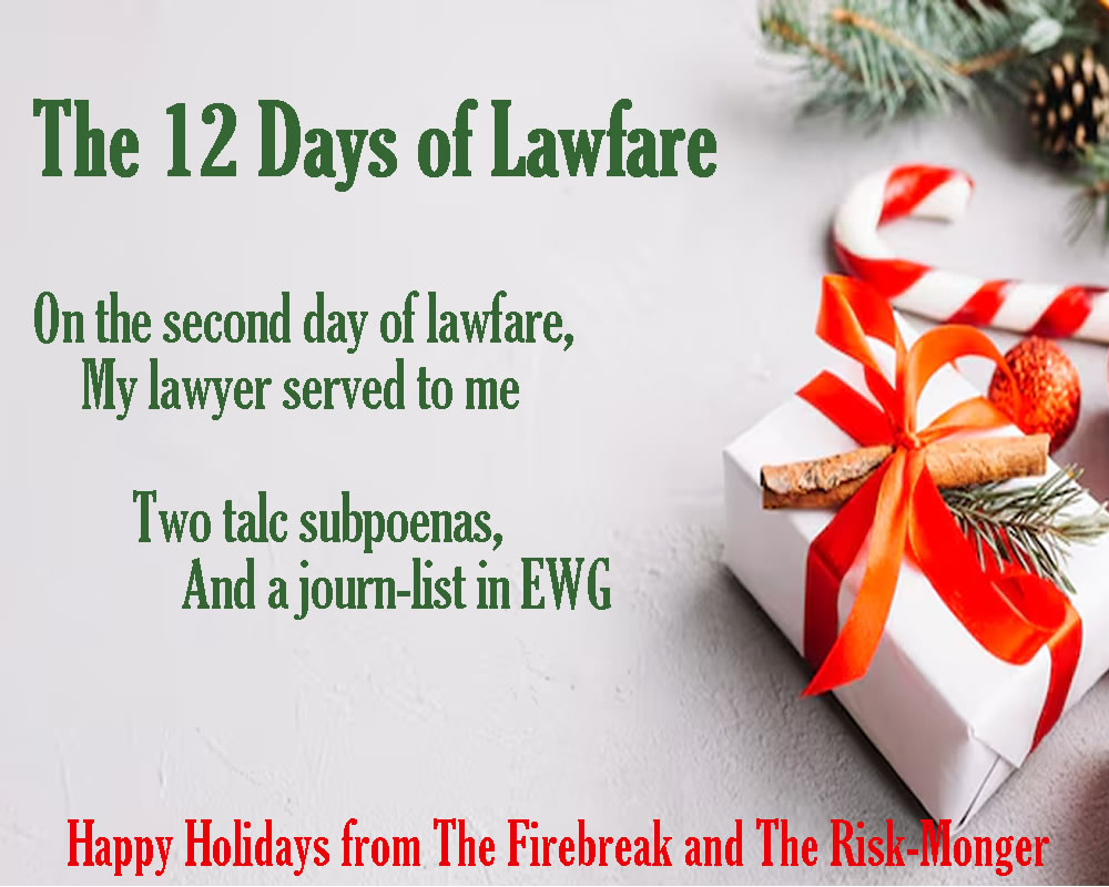 zaruk's tweet image. Day 2 of #12DaysofLawfare
One of the most despicable demonstrations of US tort law abuse is in the relentless attack on J&amp;amp;J’s talc products
See @the_firebreak article on the complicit crass talc opportunists as part of our La Jolla #Tobacconization series: thefirebreak.org/p/the-talc-att…