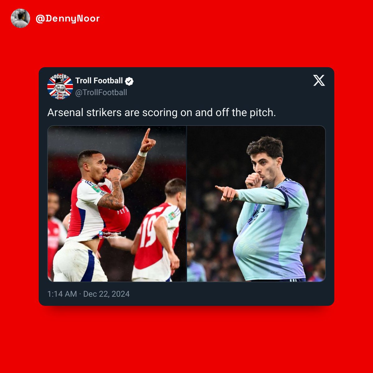 Arsenal strikers are scoring on and off the pitch.

Source: <a href="/TrollFootball/">Troll Football</a> 
x.com/TrollFootball/…